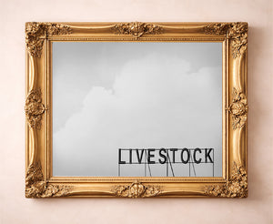 Livestock Sign western art print by Betsy Crum — in a gold frame