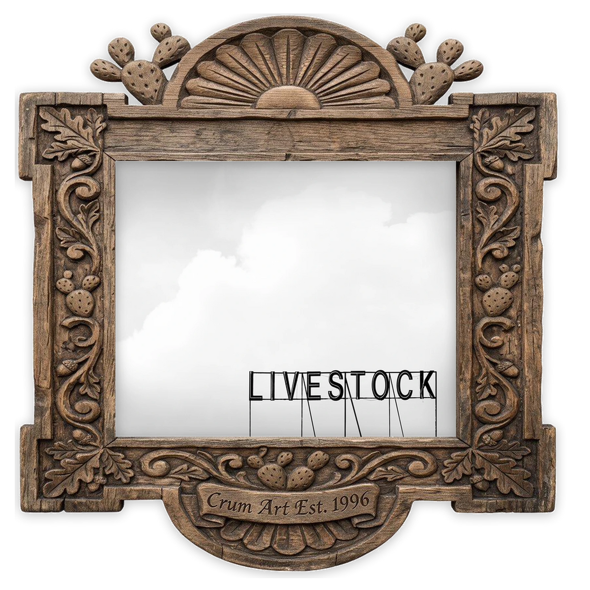 Livestock Sign — western art print by Betsy Crum in a horizontal carved wood frame