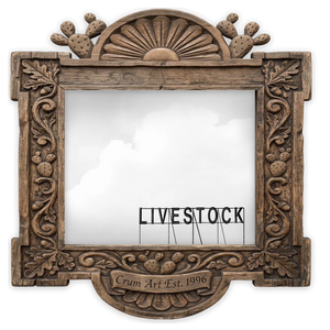 Livestock Sign — western art print by Betsy Crum in a horizontal carved wood frame