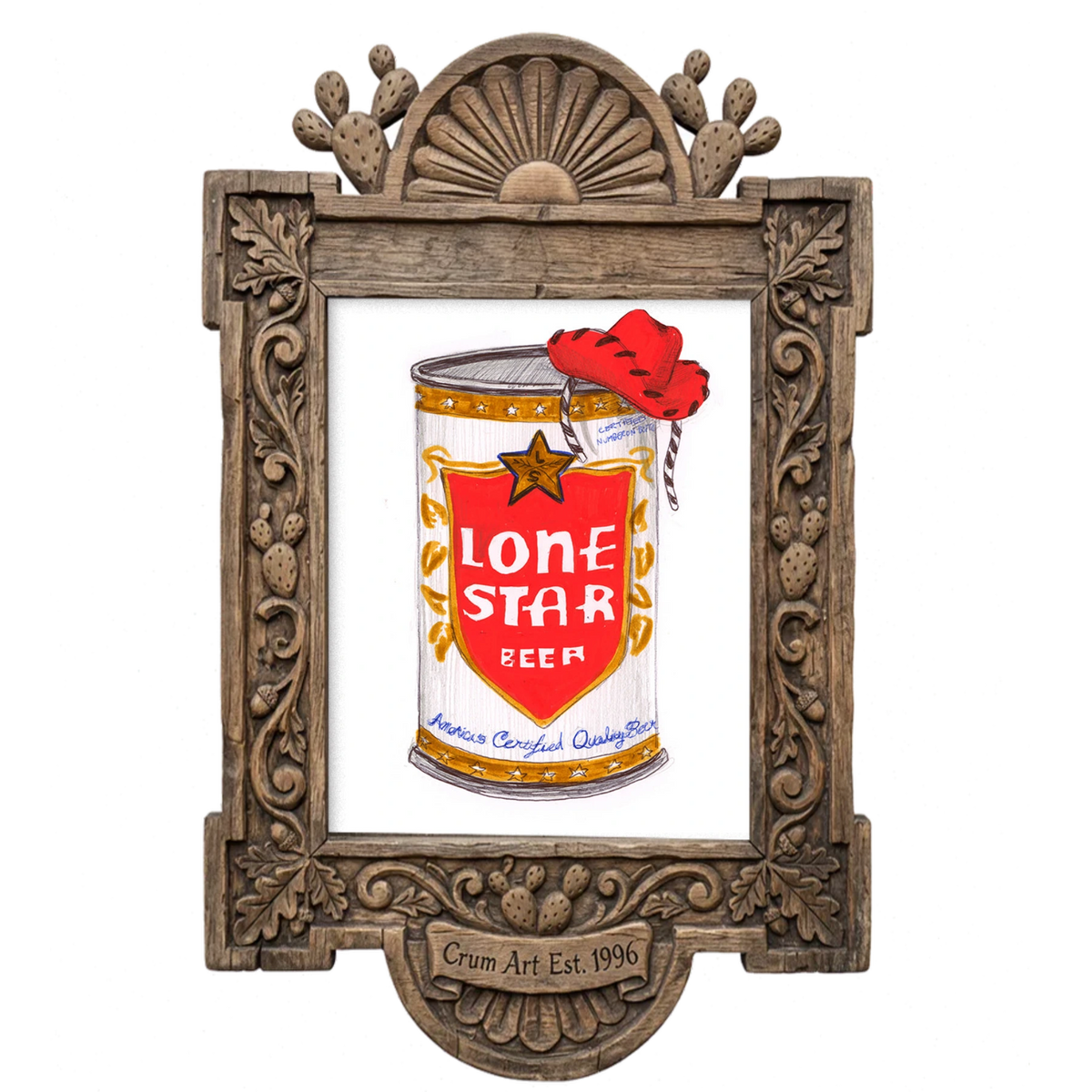 Lone Star in a Red Cowboy Hat — art print by Caya Crum in a carved wood frame