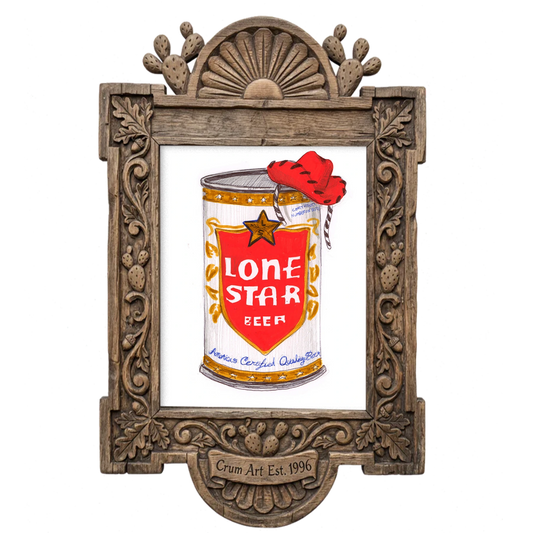 Lone Star in a Red Cowboy Hat — art print by Caya Crum in a carved wood frame