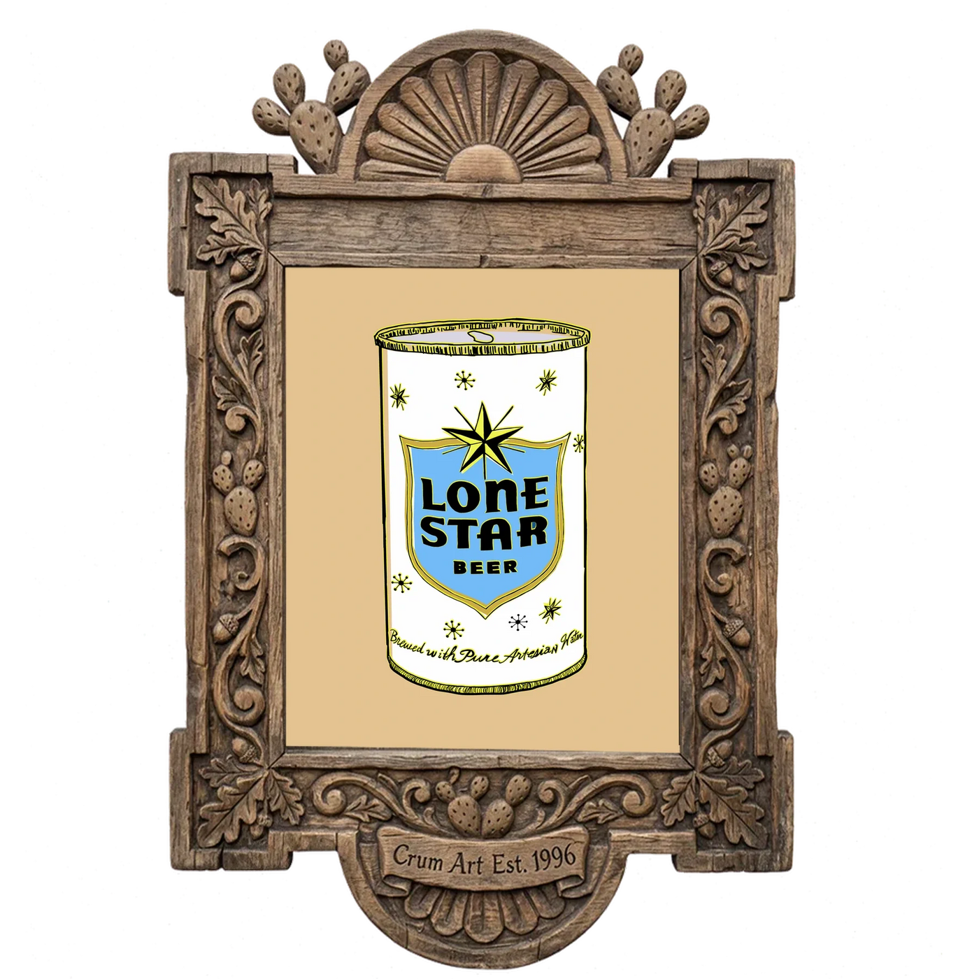 Lone Star Label Sketch — art print in a carved wood frame, Crum Art
