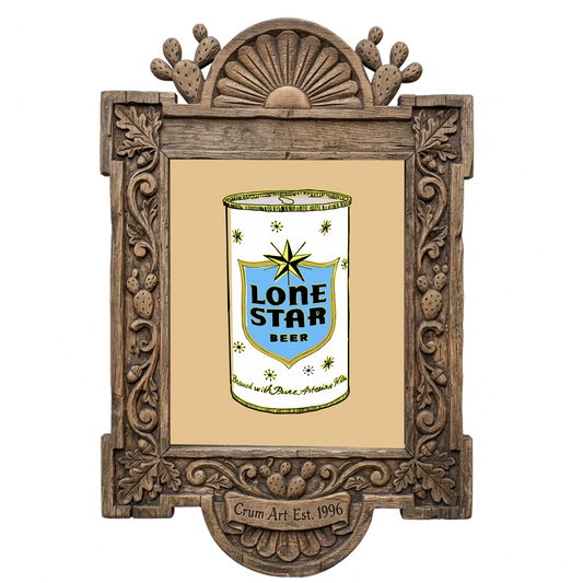 Lone Star Label Sketch — art print in a carved wood frame, Crum Art