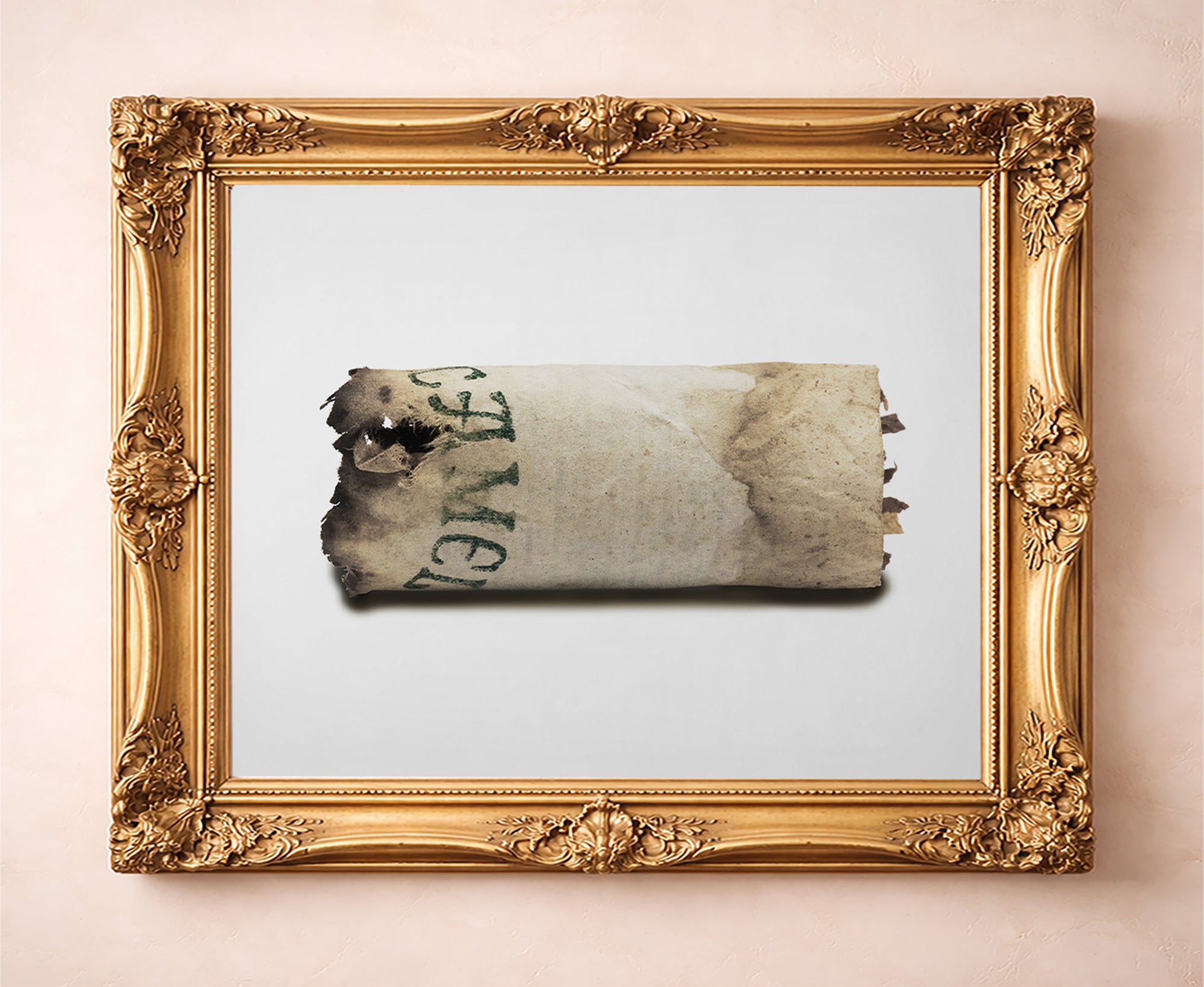 Mildred's Last Cigarette still life photograph by Betsy Crum in a gold frame — Camel unfiltered, Texas nostalgia art