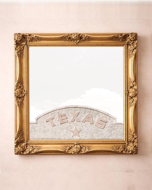 Texas Sign Over the Adobe Wall — Marfa art print by Betsy Crum in a square gold frame