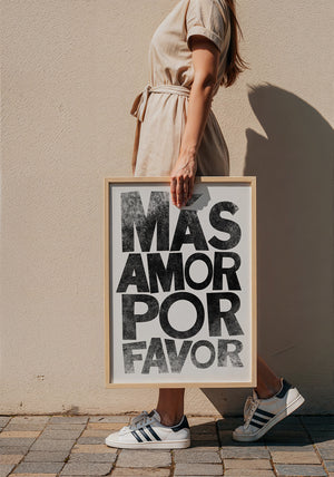 Mas Amor Por Favor typography print by Betsy Crum — framed with velvet mat
