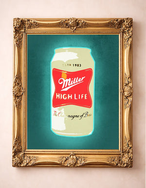 Miller High Life Print — art print by Betsy Crum in a gold frame