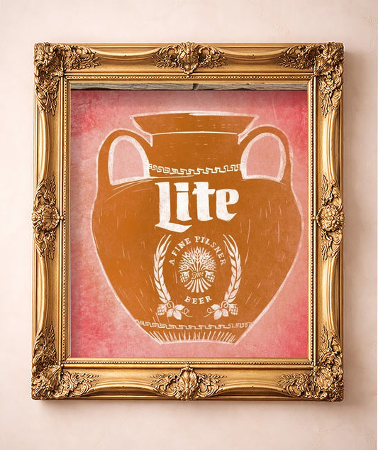 Miller Lite Amphora — art print by Betsy Crum in a gold frame
