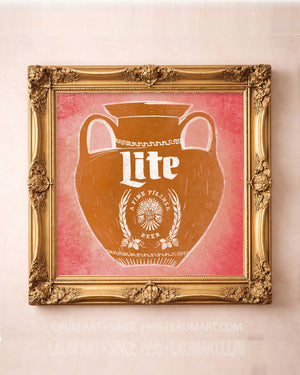 Miller Lite Amphora — square art print by Betsy Crum in a square gold frame