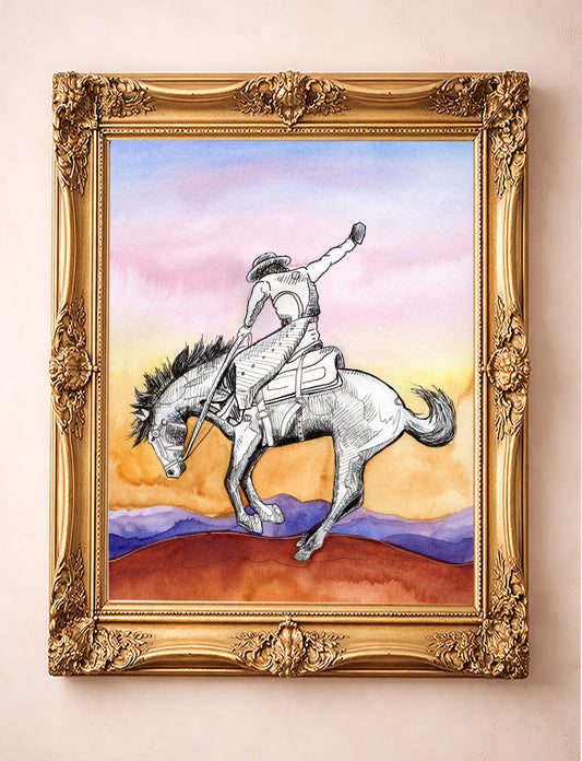 Rodeo Art Print – Bucking Horse Sunset Desert Western Wall Art | Caya Crum
