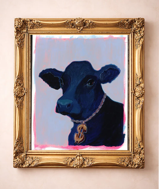 Money Cow Pink Pop Art — art print by Caya Crum in a gold frame