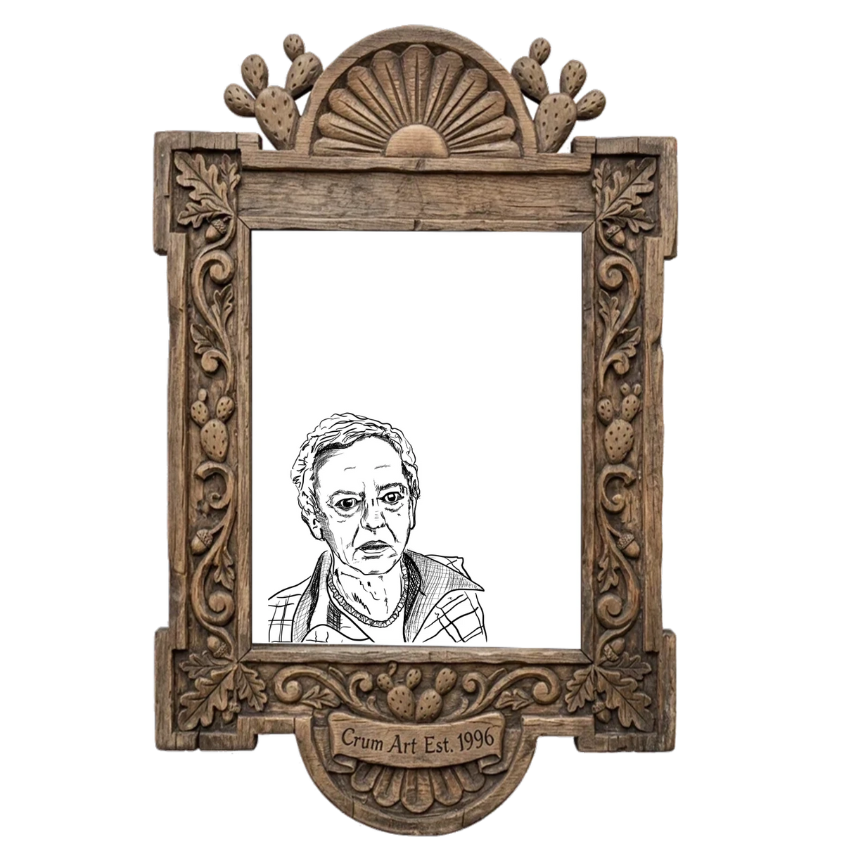 Mr. Furley Print — art print by Betsy Crum in a vertical carved wood frame