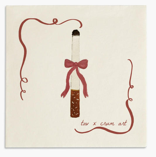Cigarette with a Bow cocktail napkin painted by Tavi Crum for Crum Art