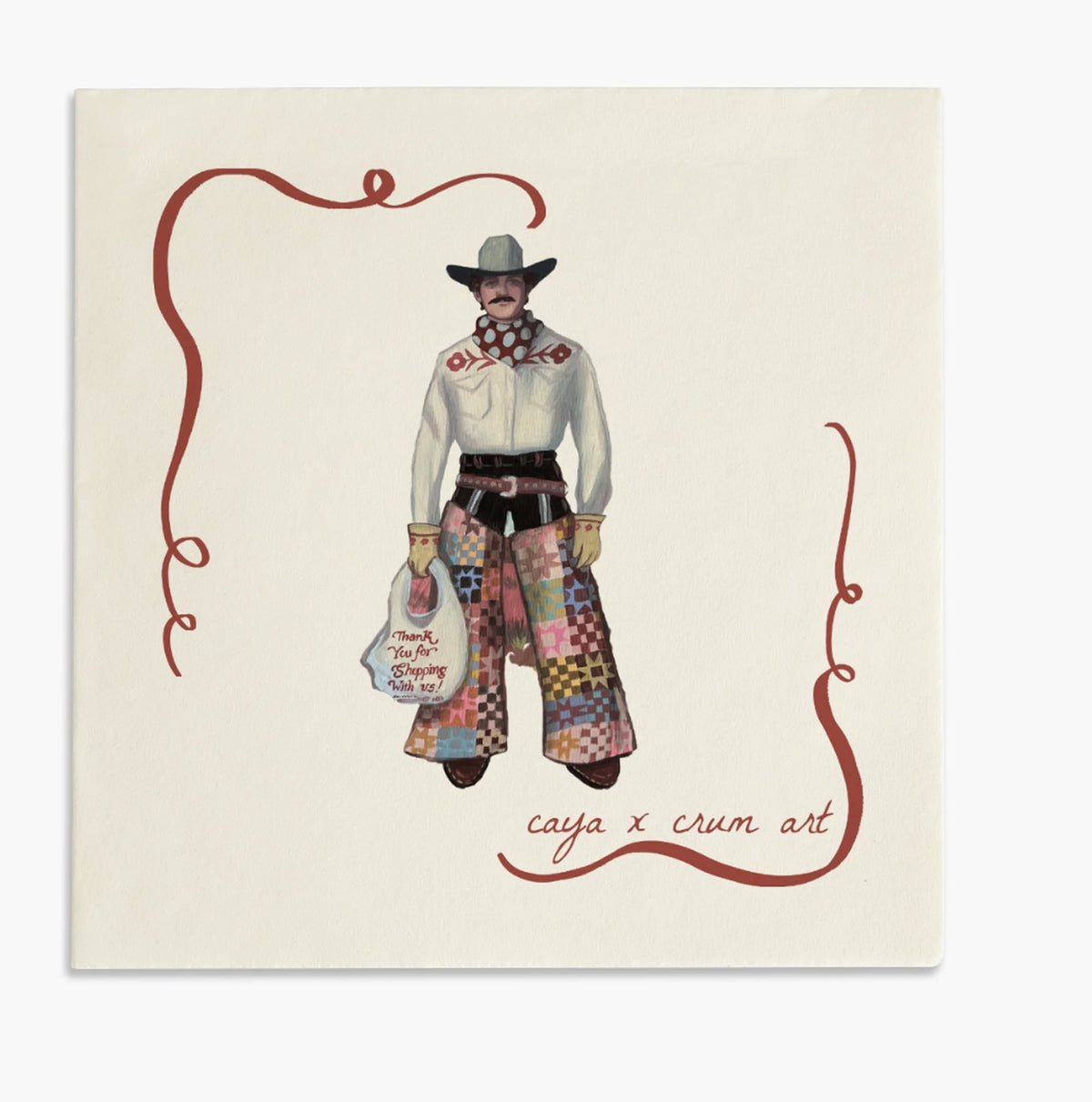 Cowboy Thank You cocktail napkin painted by Caya Crum for Crum Art
