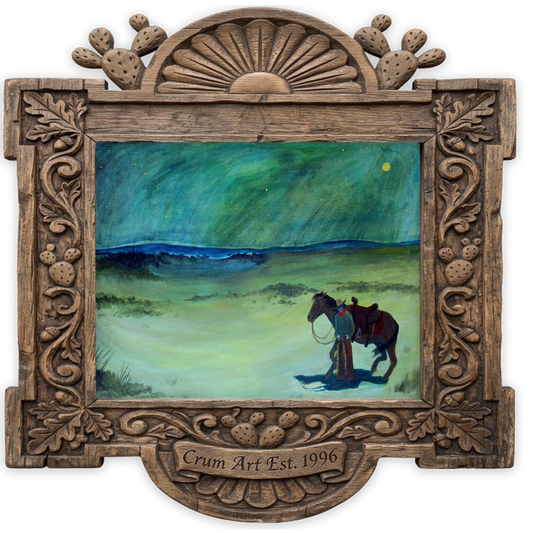 Night Drive Cowboy — art print by Caya Crum in a carved wood frame