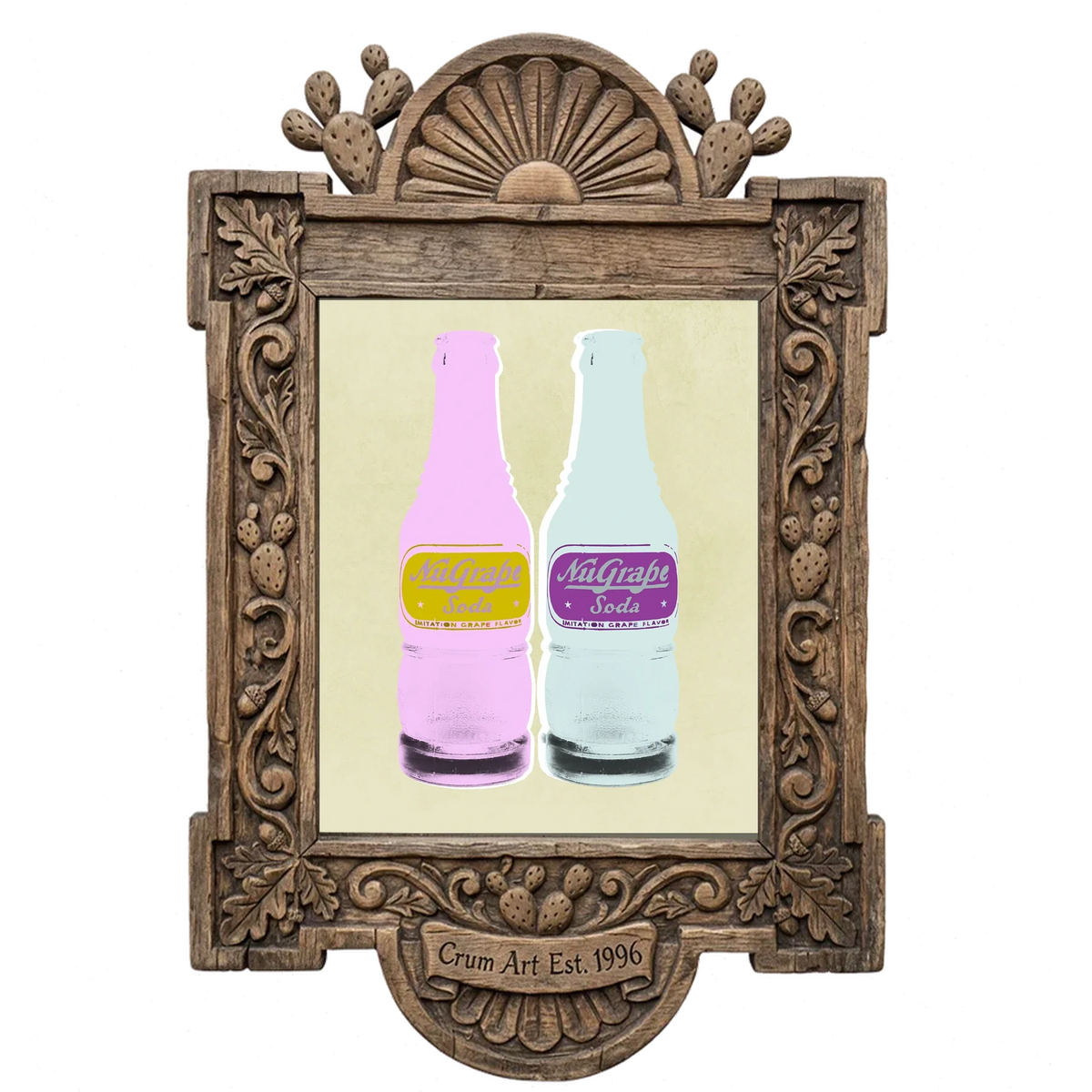 NuGrape Soda — kitchen art print by Betsy Crum in a carved wood frame