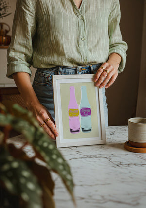 NuGrape Soda kitchen art print by Betsy Crum — neutral frame room mockup