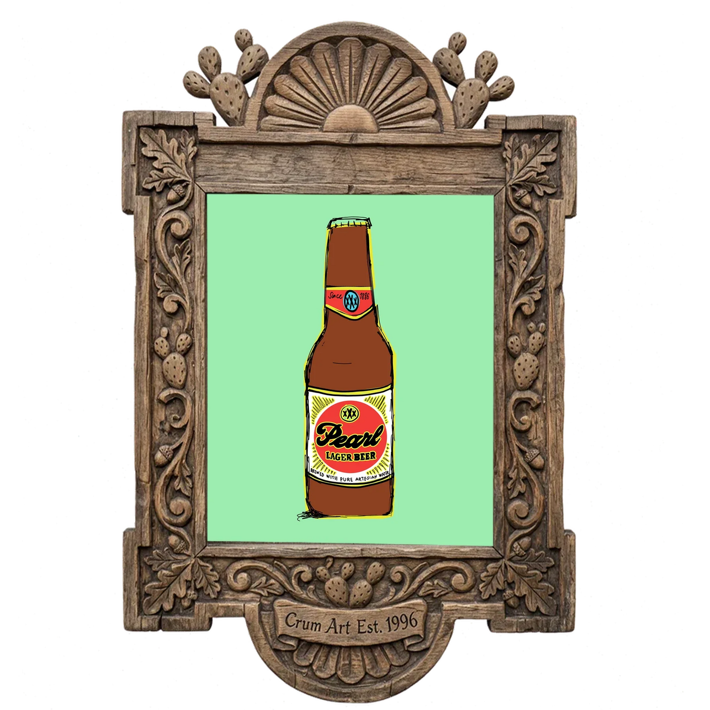 Pearl Neon Line — San Antonio art print by Betsy Crum in a carved wood frame