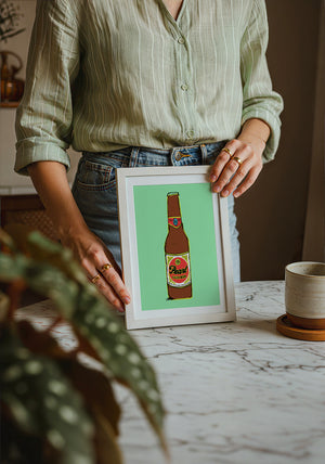 Pearl Neon Line San Antonio art print by Betsy Crum — neutral frame room mockup