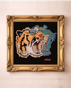 Pop Art Tiger — square art print by Caya Crum in a square gold frame