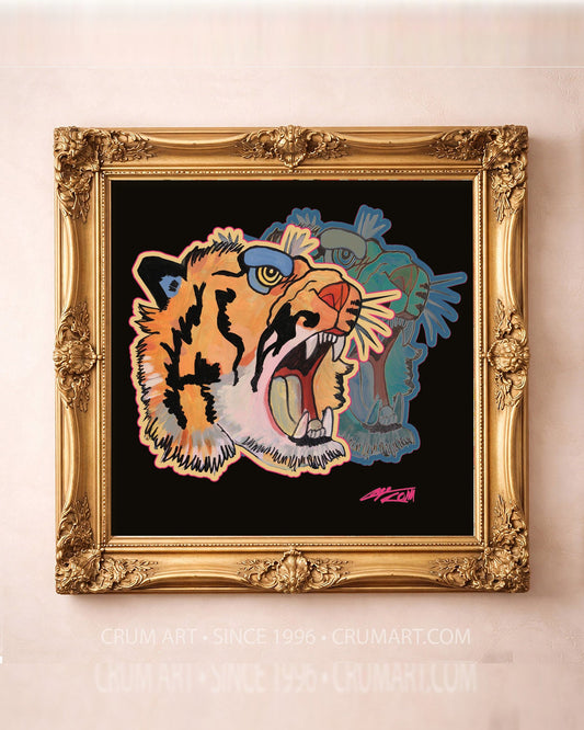 Pop Art Tiger — square art print by Caya Crum in a square gold frame