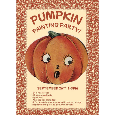 Pumpkin Painting Party flyer — Saturday September 26, 1 to 3 PM at the Crum Art studio in Fort Worth, with Caya Crum, $40 per person, ages 13 and up
