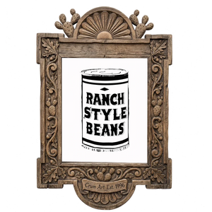 Ranch Style Beans can, black on white — art print in a carved wood frame, Crum Art