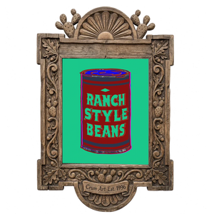 Ranch Style Beans can, green — art print in a carved wood frame, Crum Art