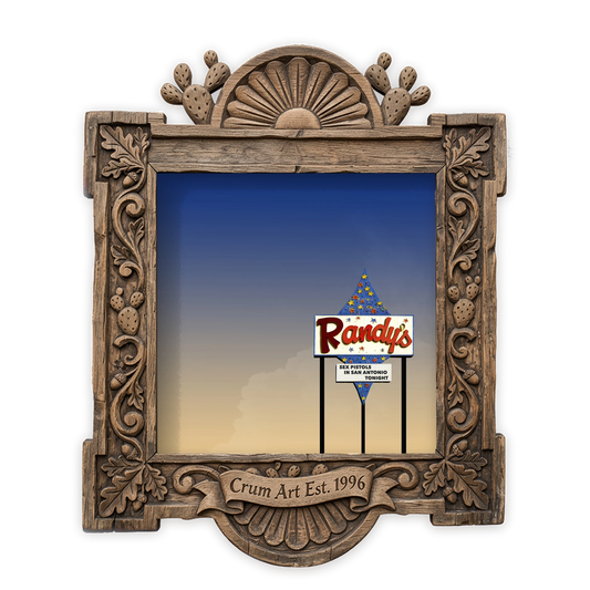 Randy's Bingo — San Antonio art print by Betsy Crum in a square carved wood frame