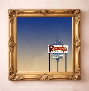 Randy's Bingo Print art print in a gold frame by Betsy Crum — square san antonio art from Crum Art, available at crumart.com. This museum quality print is made right here in Texas.
