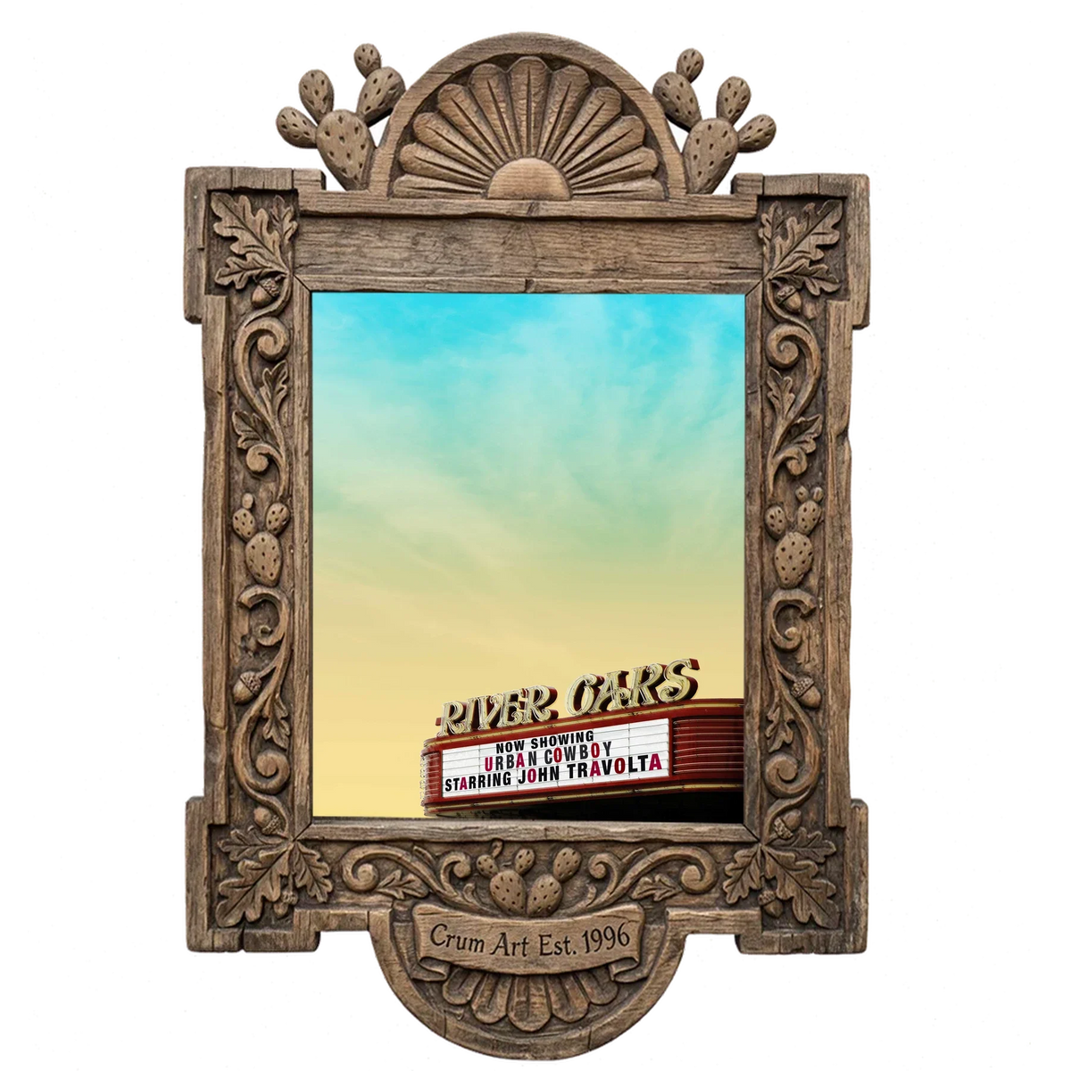 River Oaks Theatre — Houston art print by Betsy Crum in a carved wood frame