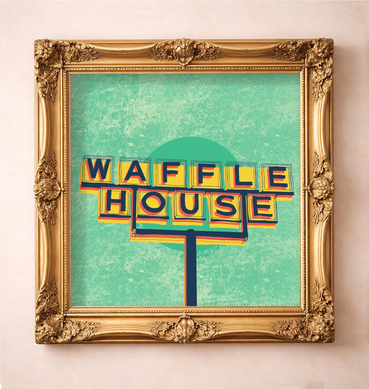 Waffle House Sign — art print by Caya Crum in a gold frame