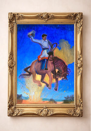 Bronco Buster Night by Caya Crum in a gold frame