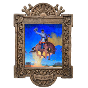 Bronco Buster Night by Caya Crum in a carved wood frame