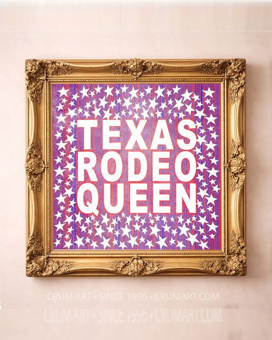 Texas Rodeo Queen — rodeo art print by Betsy Crum in a square gold frame