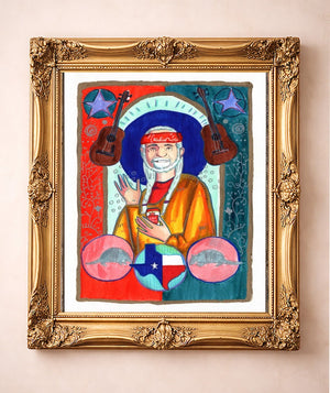 Saint Willie Nelson — art print by Caya Crum in a gold frame