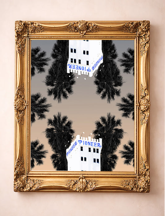 San Antonio Art - Pioneer Flour Mill Texas Sky and Palms Print | Betsy Crum Art