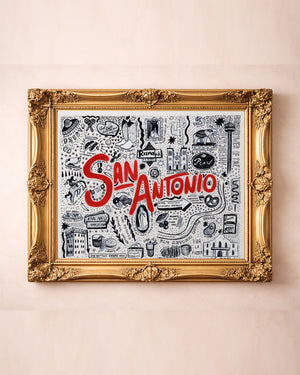 Icons Pen & Ink San Antonio art print by Caya Crum — in a gold frame