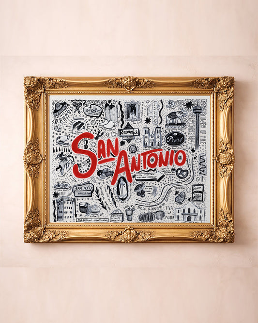 Icons Pen & Ink San Antonio art print by Caya Crum — in a gold frame