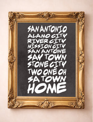 San Antonio San Antonio Nicknames Sobriquet Typography shown framed by Crum Art