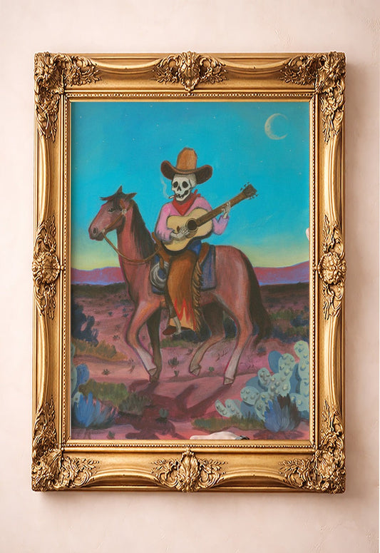 Skeleton Highwayman — art print by Caya Crum in a gold frame