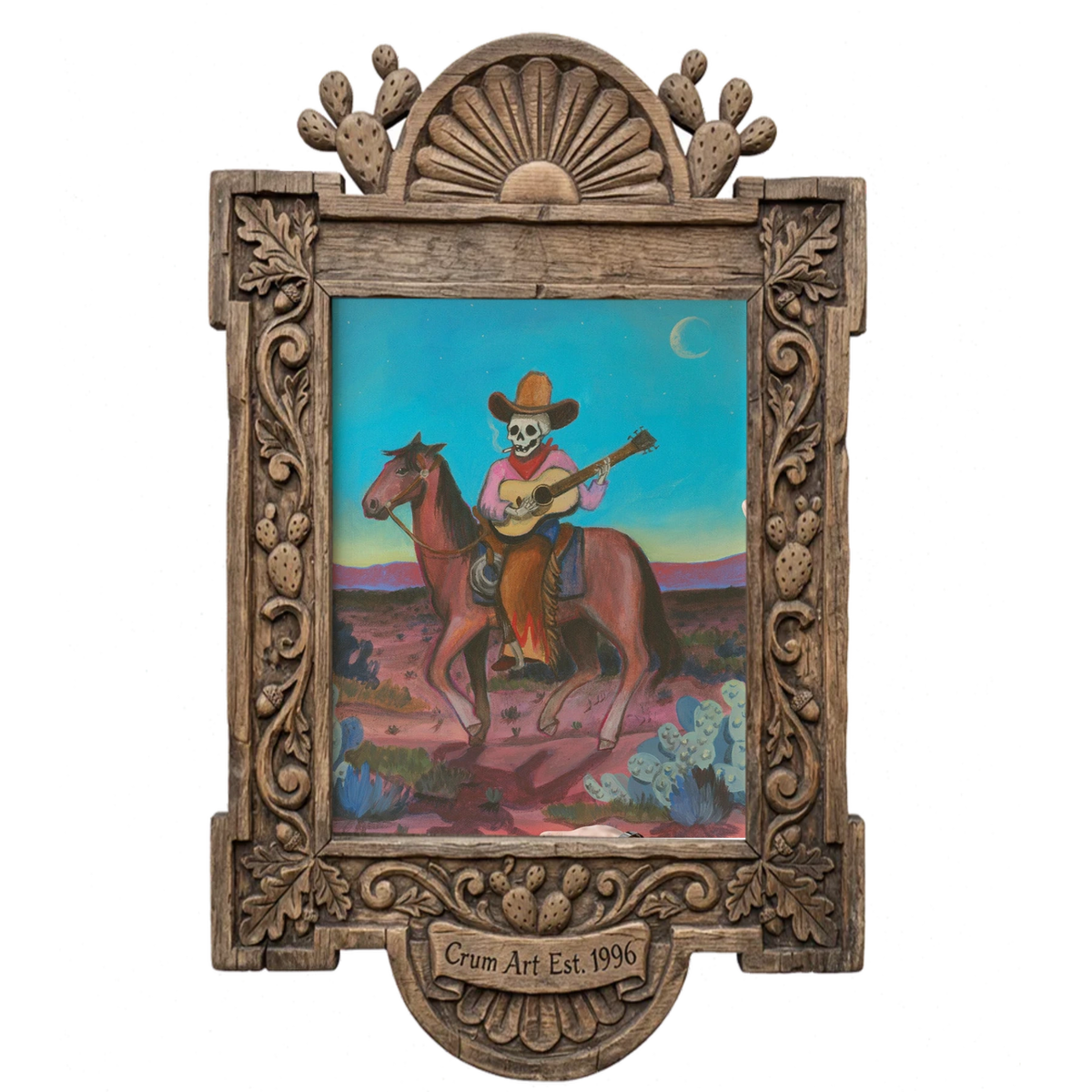 Skeleton Highwayman — art print by Caya Crum in a carved wood frame