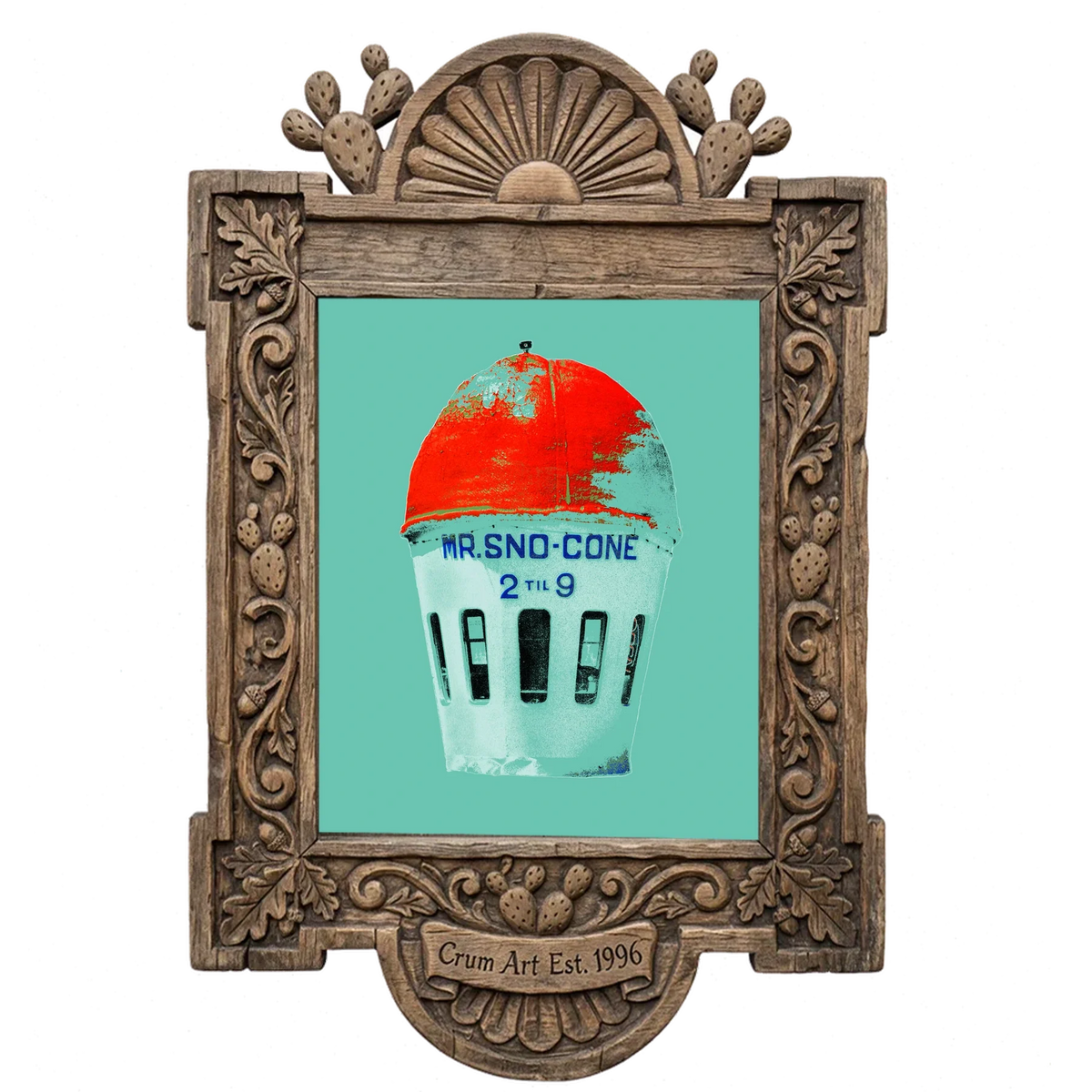Mr Sno Cone — Fort Worth art print by Betsy Crum in a carved wood frame