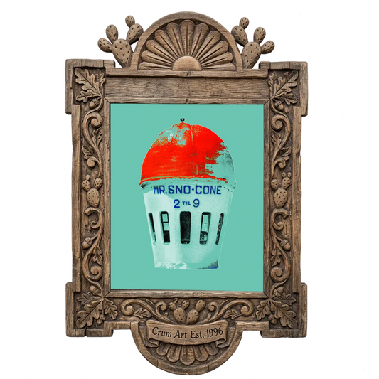 Mr Sno Cone — Fort Worth art print by Betsy Crum in a carved wood frame
