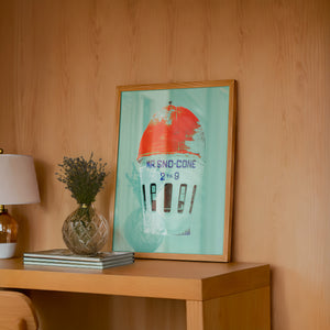 Mr Sno Cone Fort Worth art print by Betsy Crum — framed in a wood-accent room