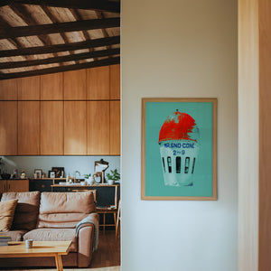 Mr Sno Cone Fort Worth art print by Betsy Crum — framed in a wood-accent room