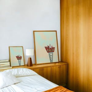 South Plains Fair Lubbock art print by Betsy Crum — framed in a wood-accent room