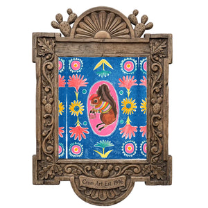 Ms. Squirrel & Purse by Caya Crum in a carved wood frame