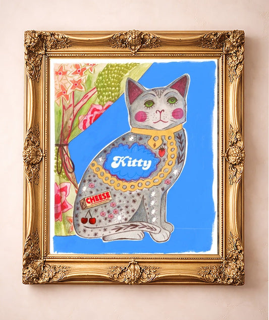 Preppy Staffordshire Cat — art print by Caya Crum in a gold frame