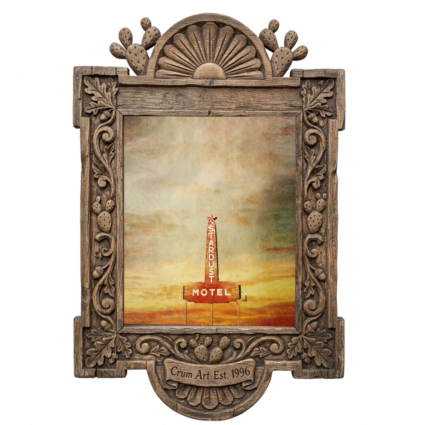 Stardust Sign — Marfa art print by Betsy Crum in a carved wood frame